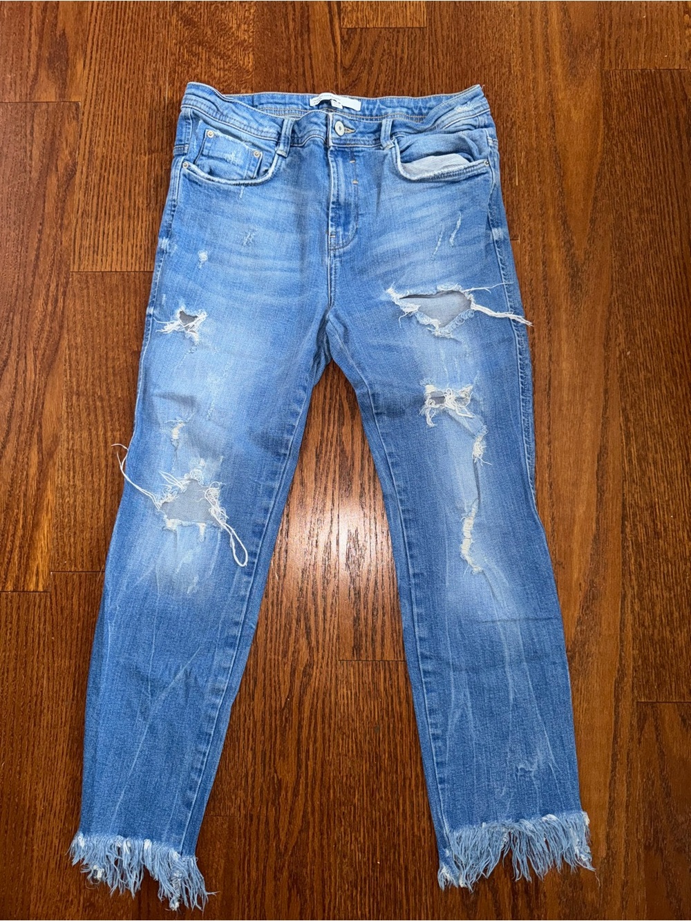 Zara Distressed Light Blue Ripped Jeans